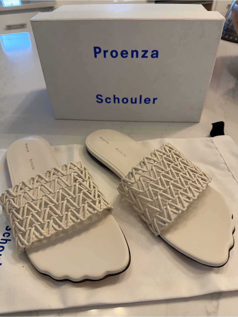 Proenza Schouler Cream Woven-strap Slide Sandals